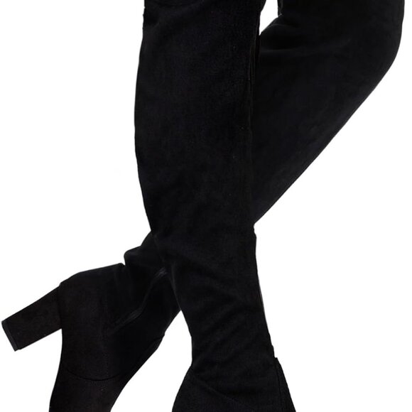 Women's Over The Knee High Boots - Black Suede, Size 8, Synthetic Leather, Rubbe - Picture 1 of 9